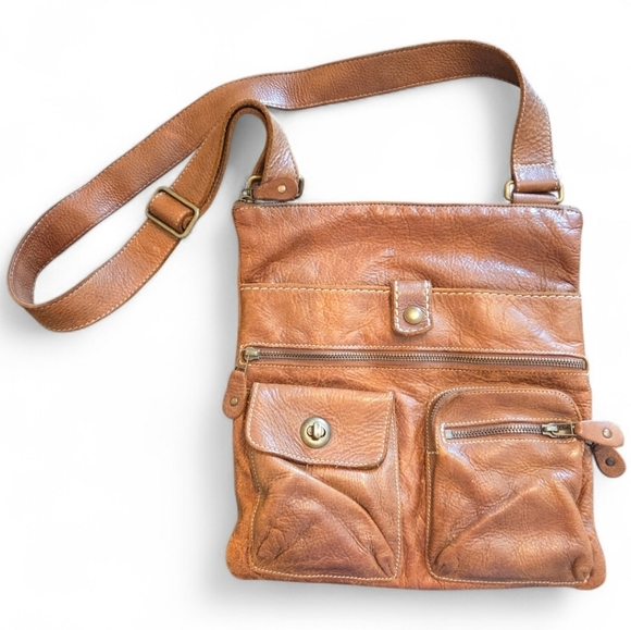Roots Handbags - Roots Leather Venetian Tribe Large Boho Casual Cross Body Bag Natural Tan
